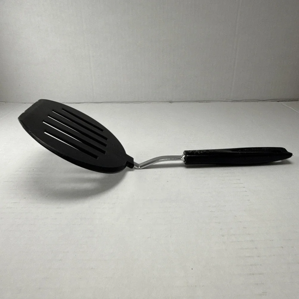 Vintage EKCO WIDE Slotted Spatula Turner Flipper Black Nylon Plastic Handle 10